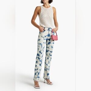 Alice + Olivia Amazing High-rise Bleached Straight-leg Jeans In Marble Blue 24